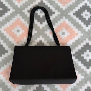 Classic Black Evening Handbag with beaded handles and hidden crossbody cord